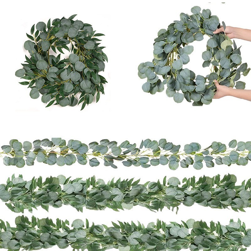 18ft Artificial Eucalyptus Garland Green Plant Willow Vines Twigs Leaves Flowers Wedding for Home Garden Decor DIY Bouquet