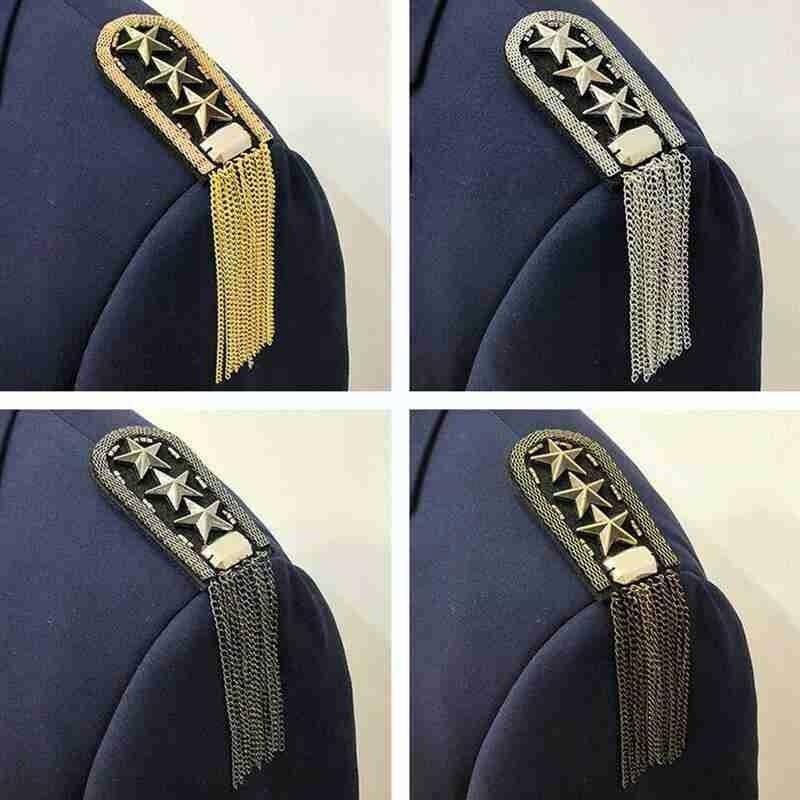 1pc Five Star Tassel Chain Link Badges Military Star Shoulder Epaulet Metal Medal Pin on Fabric Beads Badge Brooch Epaulett Z0J7
