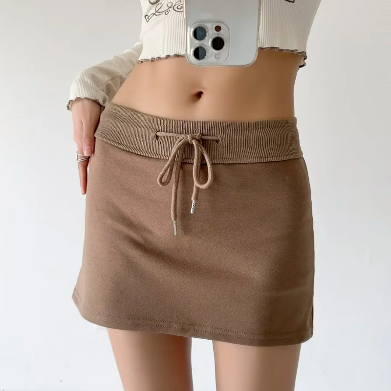 Sexy Sports Miniskirts Women Short Casual Skirts Drawstring Tie Summer Slimming Anti-exposure Underpants Sweet Hot Girls Upskirt