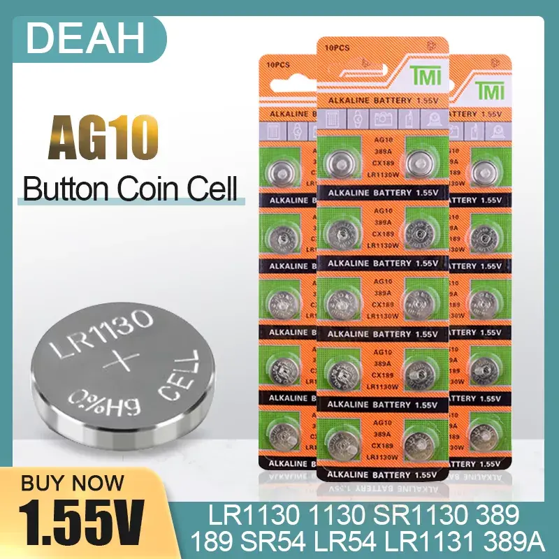 AG10 LR1130 LR 1130 SR1130 389A LR54 L1131 1.55V batteria alcalina per orologio apparecchio acustico LED Light Calendar Toys Button Coin Cell