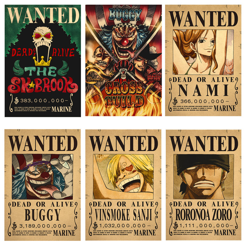 New Anime One Piece Luffy 3 Billion Bounty Wanted Posters Four Emperors Kid Action Figures Vintage Wall Decoration Poster Toys