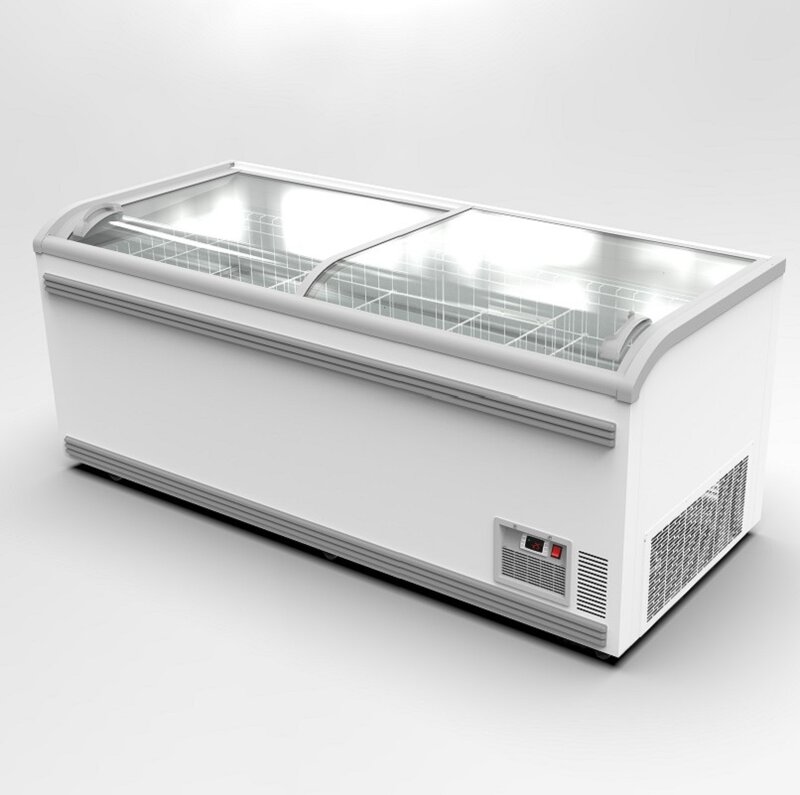 Large Capacity Refrigerator Showcase Curved Glass Door Supermarket Combined Chest Island Freezer
