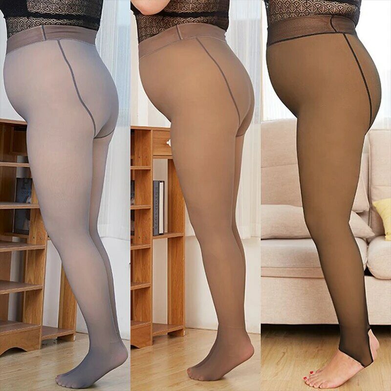 Leggings de tamanho grande feminino quente velo forrado meia-calça de cintura alta magro calças elásticas para o inverno combinar com o vestido nyz shop
