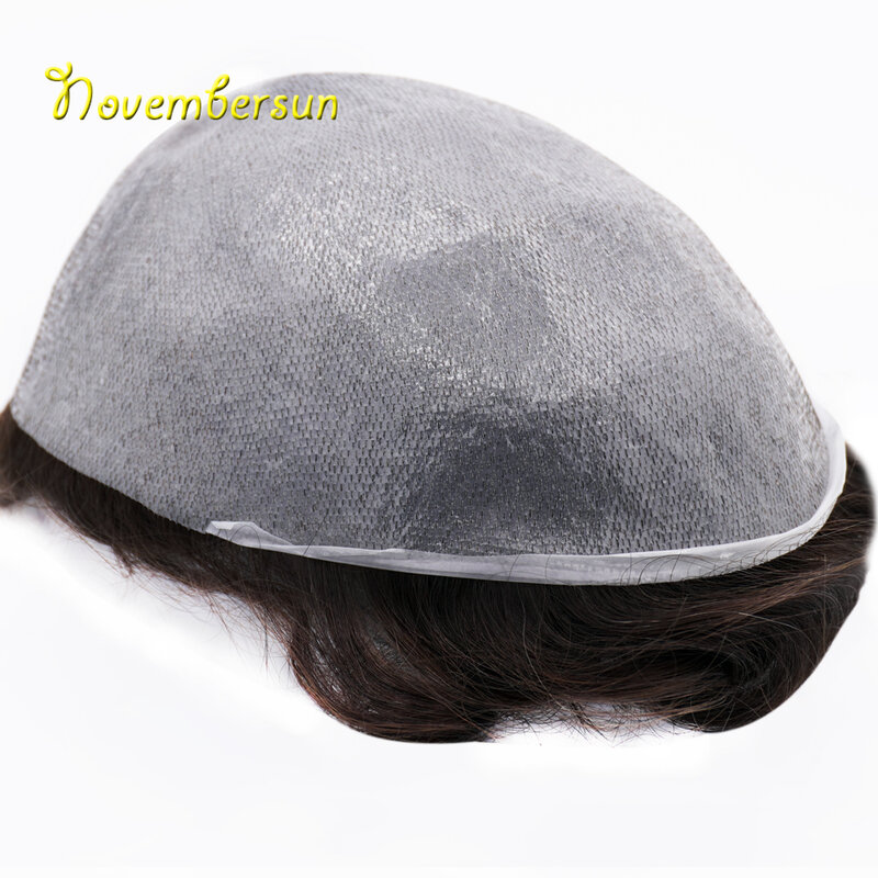 Men toupee 100% human hair V——Looped Toupee Super Thin Skin 0.03mm PU Very Natural and Comfortable 2#