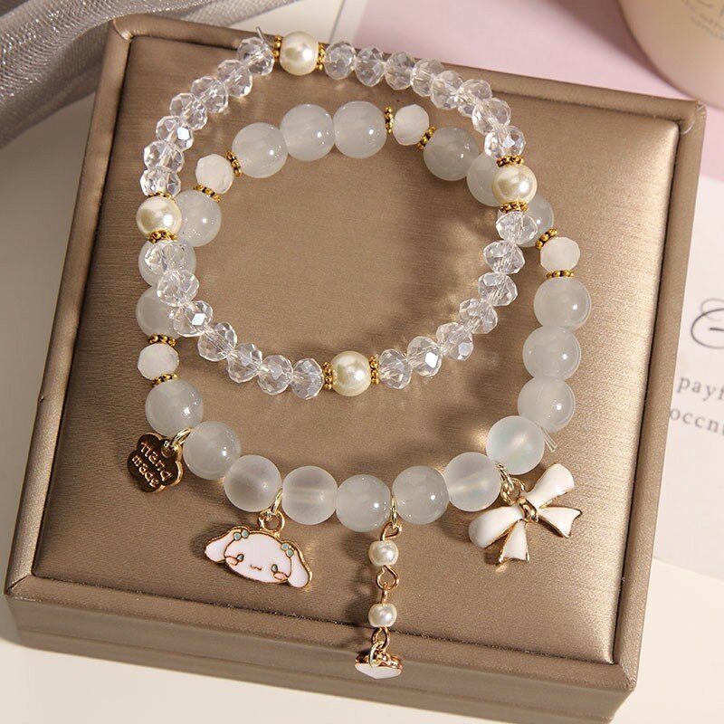 Creative Sanrio Cinnamoroll Crystal Bracelet Girls Sweet Bracelet Pearl Cinnamoroll Kitty Bracelet Valentine's Day Gift