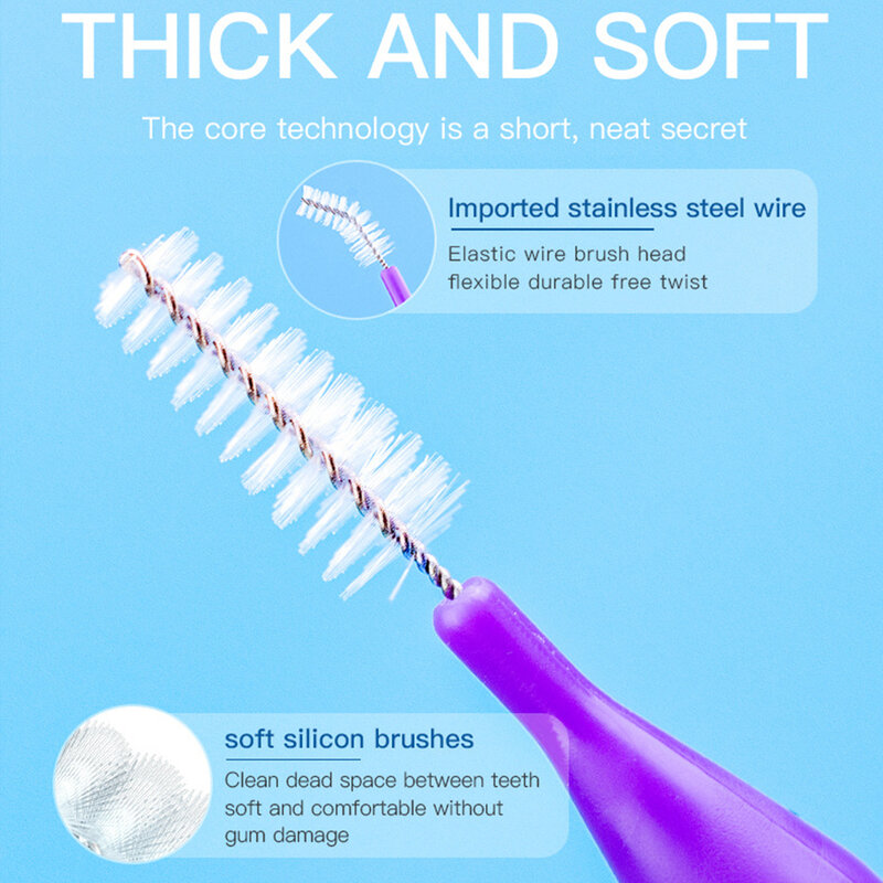 Escova Interdental Push-Pull, Escovas de dentes Push-Pull, Portátil, Exterior, Ferramenta de Higiene Oral, Doméstico, Feriado, Rosa, 0,7mm, 40pcs