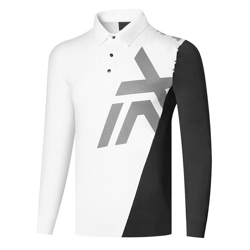 Camisa polo de poliéster manga comprida masculina, roupa de golfe, respirável, anti-pilling, secagem rápida, desgaste esportivo e lazer, ao ar livre