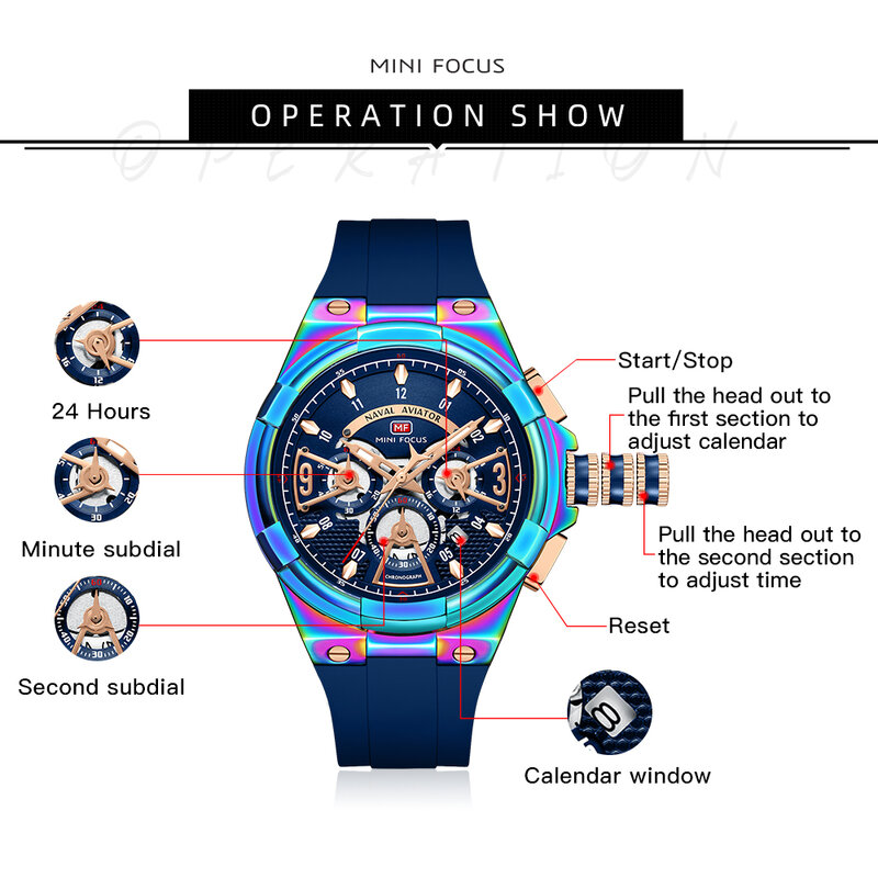 Многофункциональные спортивные часы MINI FOCUS для мужчин, кварцевые наручные часы, роскошный силиконовый ремешок, модные радужные мужские час...