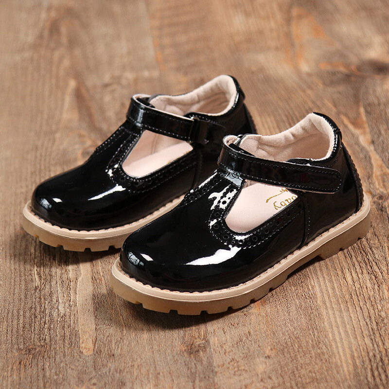 Zapatos de princesa para niños y niñas, calzado de vestir de charol, diseño romano, uniforme escolar negro