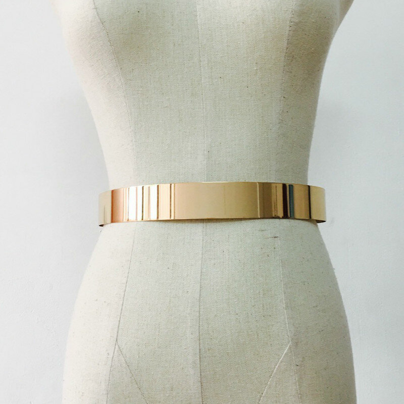 Moda feminina designer ajustável metal cinto de cintura bling ouro prata cor placa do vintage senhoras simples cintos espelho cós