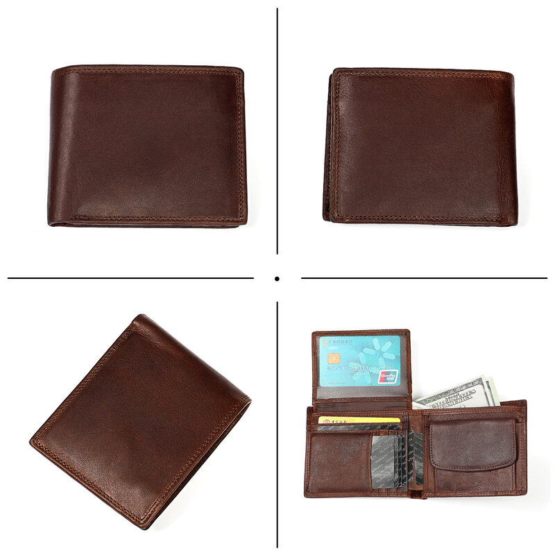 Classic Retro Men's Wallet RFID Blocking Crazy Horse Genuine Leather Wallet Men Business Card Holder Man Wallet Bag Purse Male