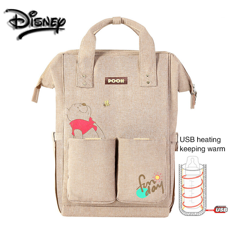 Disney-mochila multifunción de gran capacidad para pañales, mochila de maternidad, Winnie the Pooh Bear, Minnie, Mickey, bolsa para madre de bebé