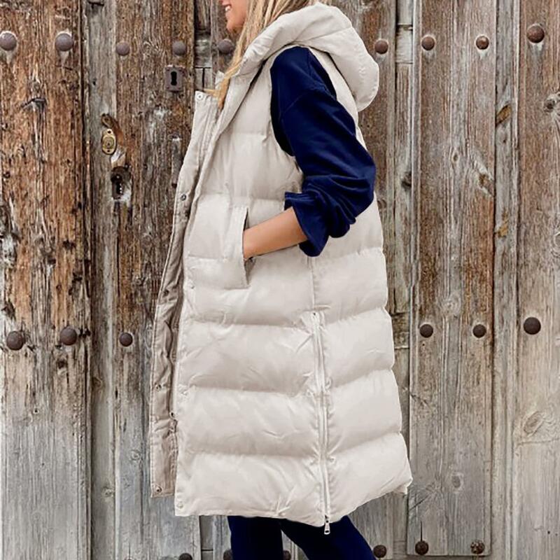 Gran chaqueta holgada de Invierno para mujer, abrigo de plumón sin mangas con capucha, chaqueta cálida para mujer