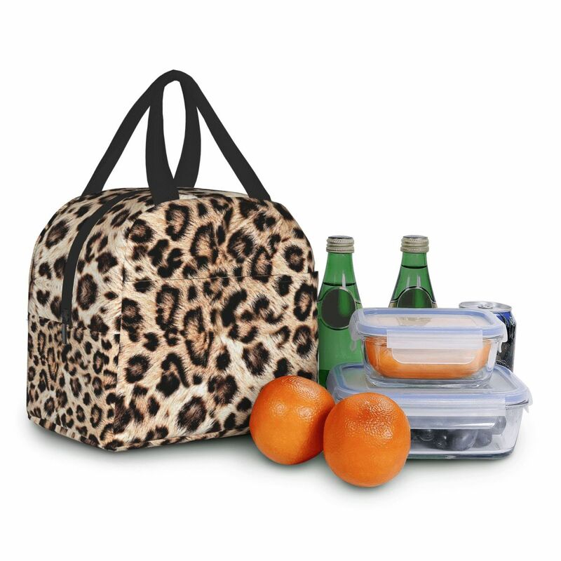 Isolierte Lunch-Einkaufstasche mit Leoparden muster für Frauen Tierhaut tragbare Kühler Thermo-Food-Lunchbox Kinder Schule Essen Picknick-Taschen
