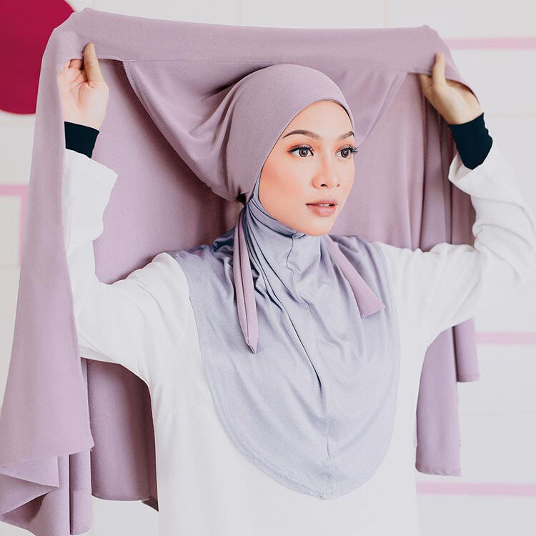 Однотонный шифоновый хиджаб-шарф с бандажом нескользящий мусульманский женский дышащий мусульманский длинный хиджаб головная повязка Жен...