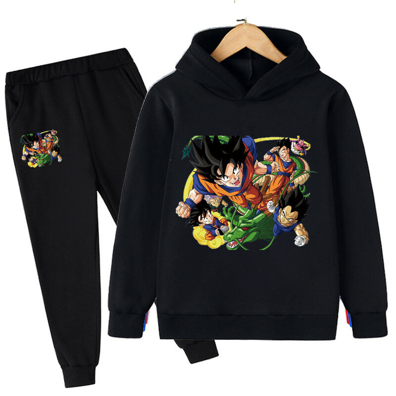 2022 autunno e inverno Anime Dragon- Ball- Z felpa con cappuccio e pantaloni da strada moda per bambini tuta Casual da Jogging felpa