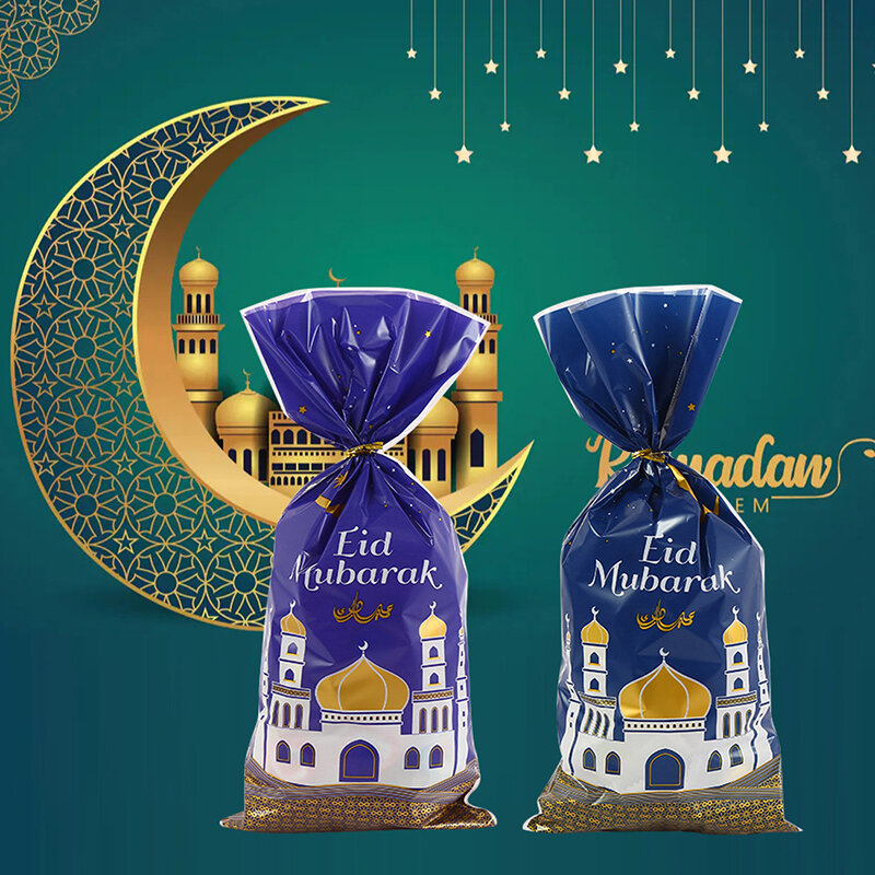 10/25/50 sztuk Eid torby na prezenty plastikowe worek na cukierki ciasteczka dwa style Ramadan Kareem dekoracji islamski muzułmanin zaopatrzenie firm Eid prezenty