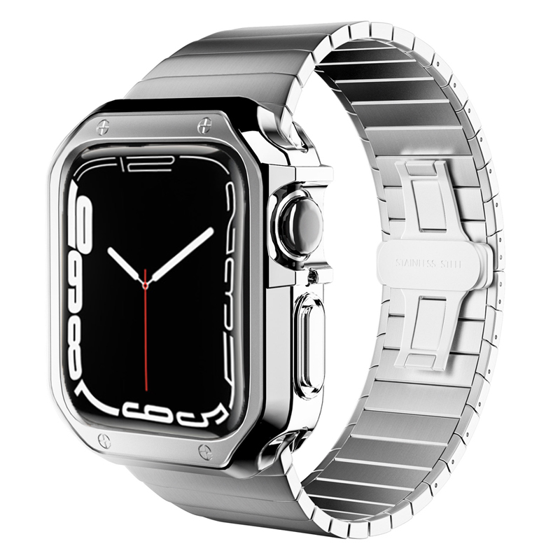 Voor Apple Horloge Band Case + Strap 44Mm 41Mm 45Mm Correa 40Mm 38Mm/42mm Roestvrij Stalen Gesp Armband Iwatch Serie 7 6 5 4 3 Se