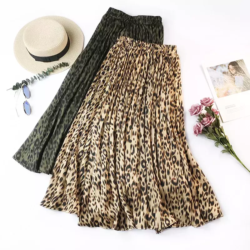 Jupe en mousseline de soie pour femmes, ample, imprimé léopard, ligne a superposée, offre spéciale d'été
