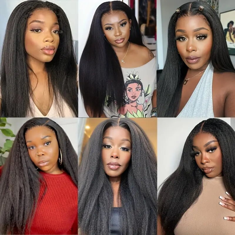 Kinky Straight Human Hair Wigs For Women Lace Front Human Hair Wig Glueless Wig Human Hair Ready To Wear Hd Lace Frontal Wig
