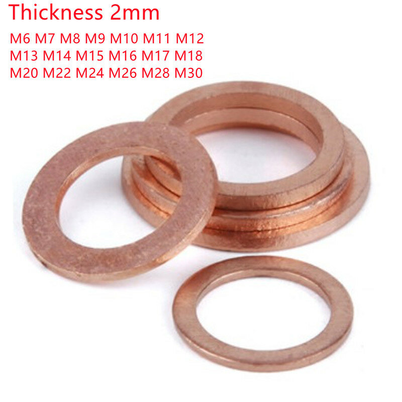 10pcs M6 M8 M10 M12 M14 M15 M16 M18 M19 M20 thickness 2mm Solid Copper Washer Shim Flat Ring Gasket Rings Seal Plain Washers