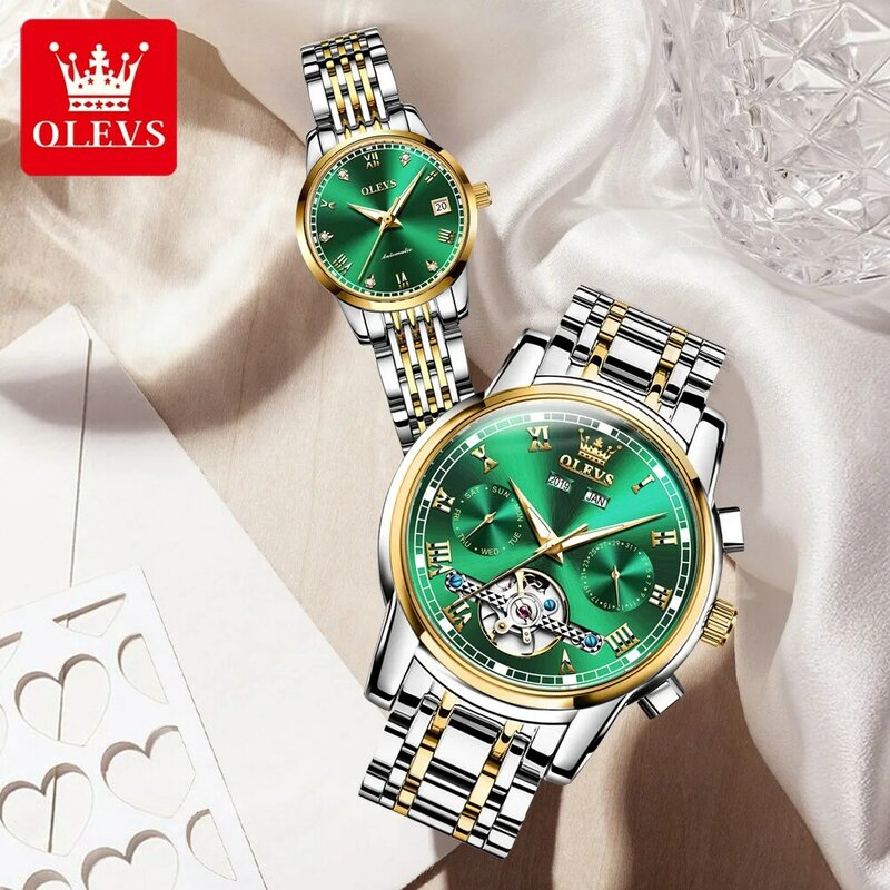 OLEVS Voll-automatische Automatische Mechanische Paar Armbanduhr Wasserdicht Mode Edelstahl Armband Uhren für Paar