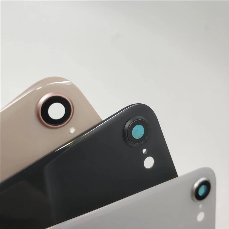Penutup kaca baterai belakang iPhone 8, bagian pengganti kaca belakang magnetik pelat logam bingkai lensa kamera + dengan logo