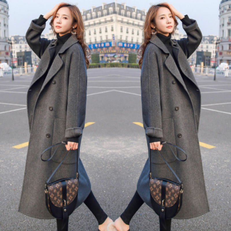 Женское зимнее пальто средней длины, Модное теплое шерстяное пальто высокого качества, женское элегантное двурядное длинное шерстяное пальто на пуговицах, 2022