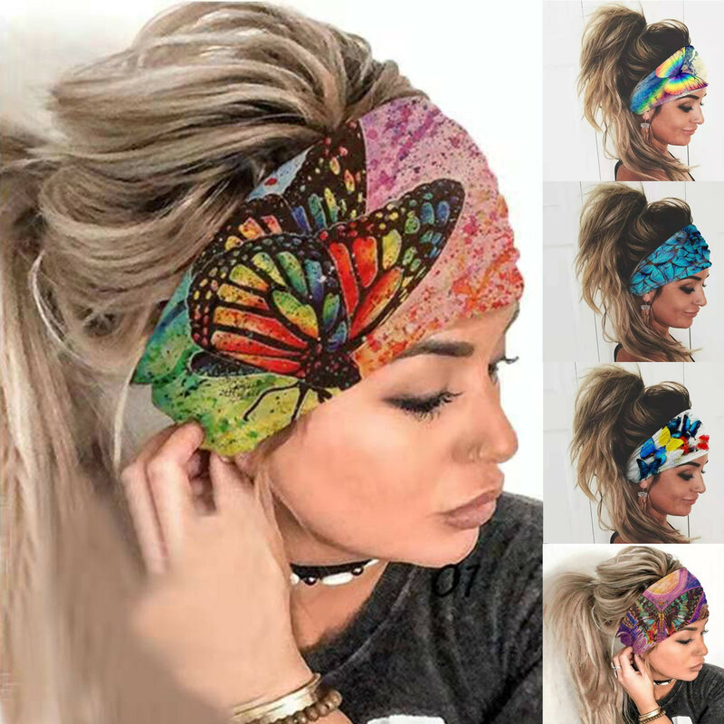 Nadruk z motylem elastyczne opaski na głowę dla kobiet Girl Twist Cross Hairband Makeup opaska na głowę 2023 kobiet Vintage gumki do włosów Hairband 2023