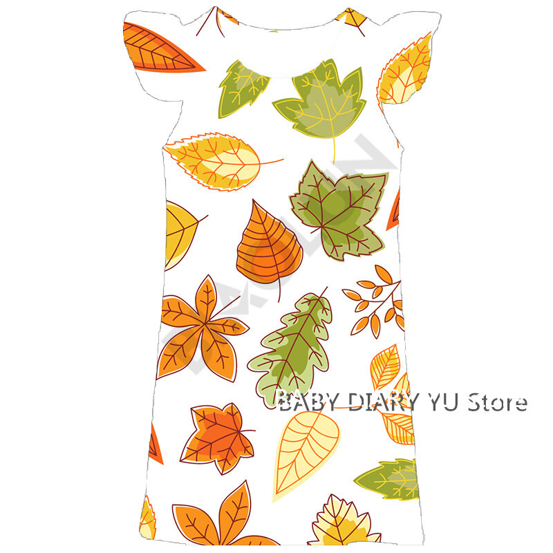 Robe d'été pour petites filles, vêtements à manches courtes, motif feuilles, dessin animé, Kawaii, 3D, cadeaux à la mode