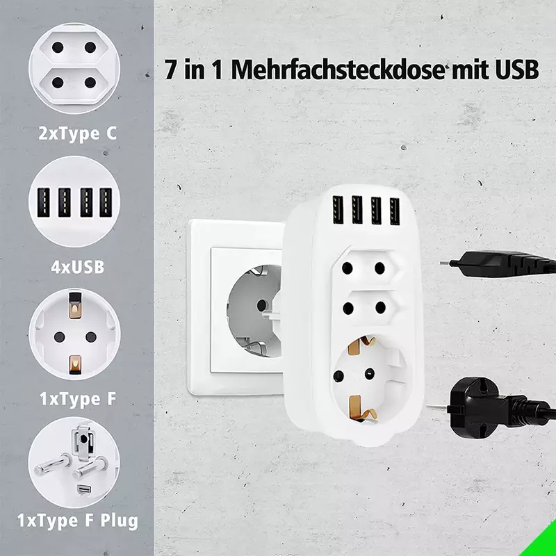 16A EU Plug Wall Socket With USB 7 in 1 Strip Outlet Wall USB plug adapter 3AC Socket 4USB Charger For Phone Ipad