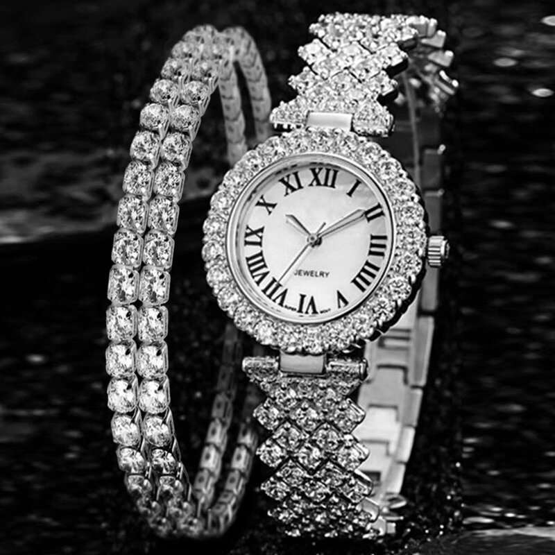 3 pçs/2 pçs relógios definir luxo strass moda feminina elegante relógio de pulso de quartzo para a menina senhoras relógio relogio feminino
