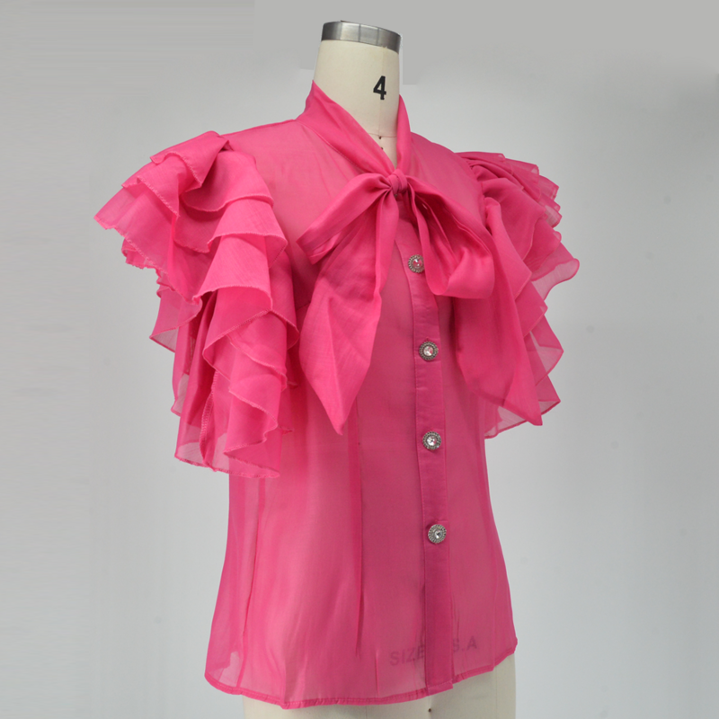 Летняя розовая блузка, Женская африканская офисная Повседневная футболка с оборками, черный топ, сексуальные винтажные женские блузки Y2k, 2023, футболка для работы