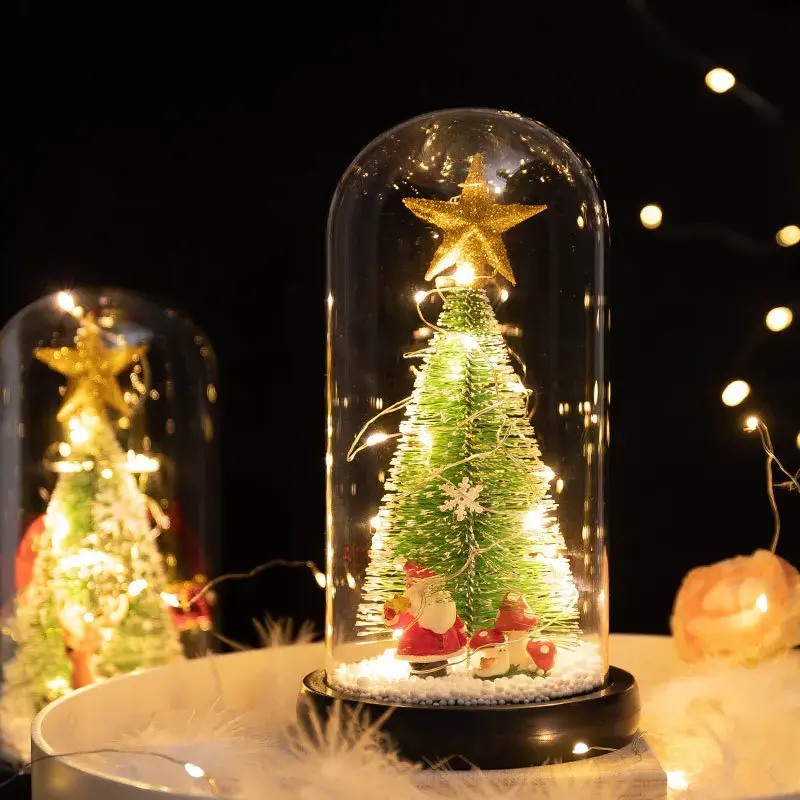 Cúpula de cristal LED para árbol de Navidad, cubierta de cristal de alce y Papá Noel con luces, decoración de Feliz Navidad para el hogar, regalos de Navidad para niños