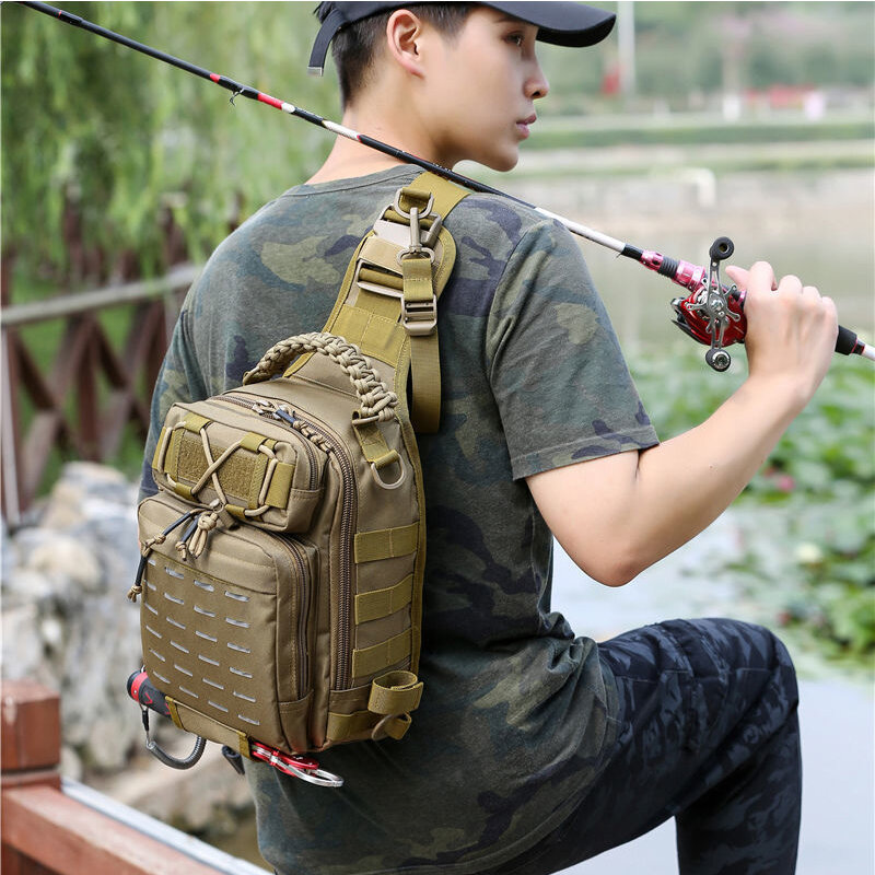 Men Multifunction Shoulder Bag Outdoor Crossbody Body Travel Sling Chest Bags Fishing Pack Messenger Pack for Male Women Female