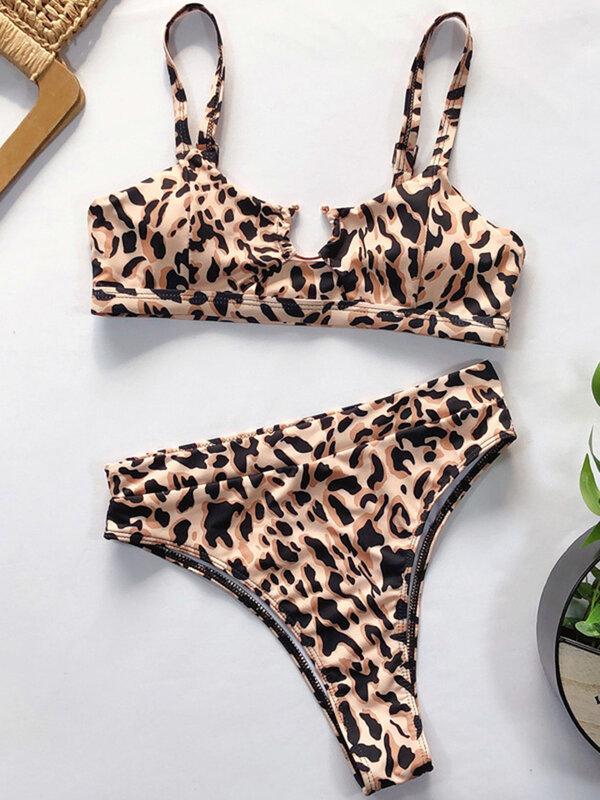 INGAGA-Bikini cruzado de cintura alta para mujer, bañador Sexy de leopardo, ropa de baño de retazos recortada, ropa de playa 2022