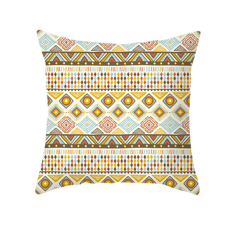 New Bohemian Color Geometric Pattern Peach Skin Plush Pillow Case National Style Retro Pillow Case Cushion