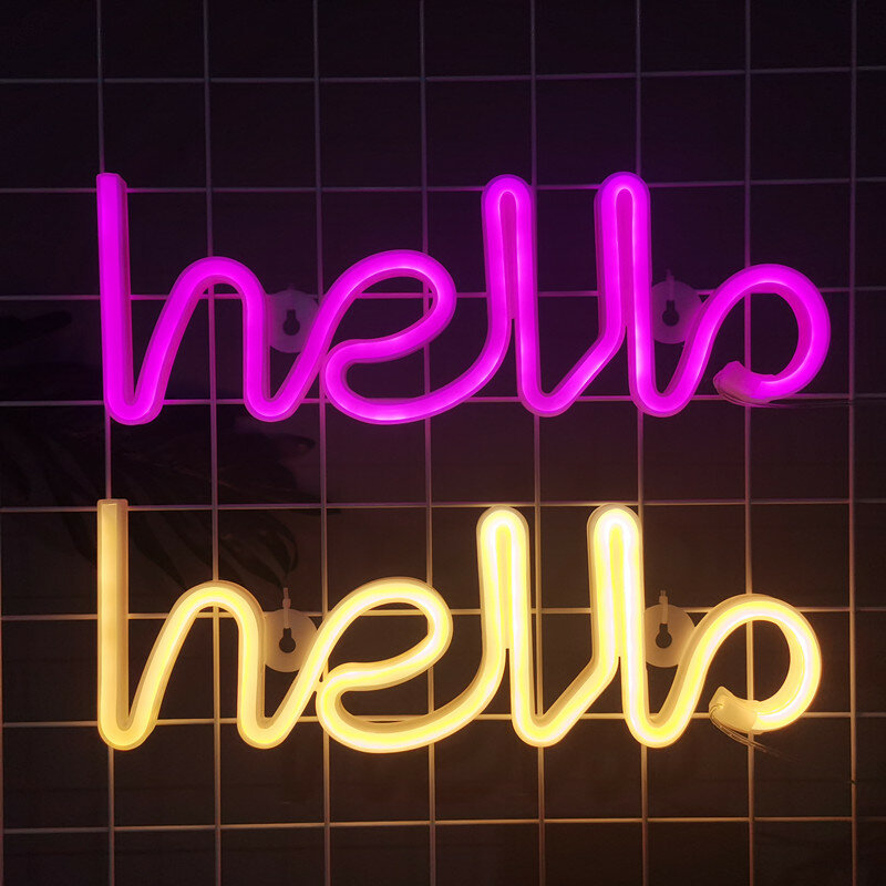 LED HELLO Letter Neon Sign Lights For Bar Bedroom Wall Atmosphere Night Lamp Battery USB Home Holiday Christmas Party Room Decor