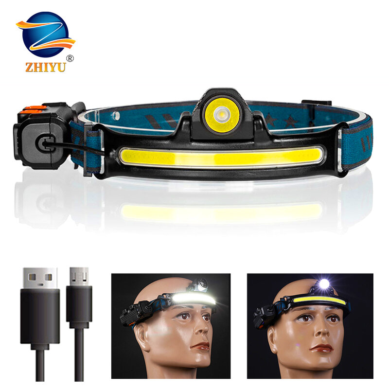 Linterna de cabeza LED XPG + COB, nuevo Sensor con batería integrada, recargable por USB, 6 modos, envío directo