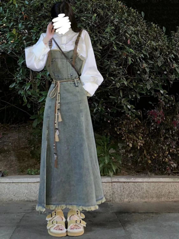 Houzhou Vintage lässig Leibchen Denim Kleid für Frauen 2023 Sommer elegante ärmellose A-Linie hohe Taille Kordel zug Gürtel Kleider
