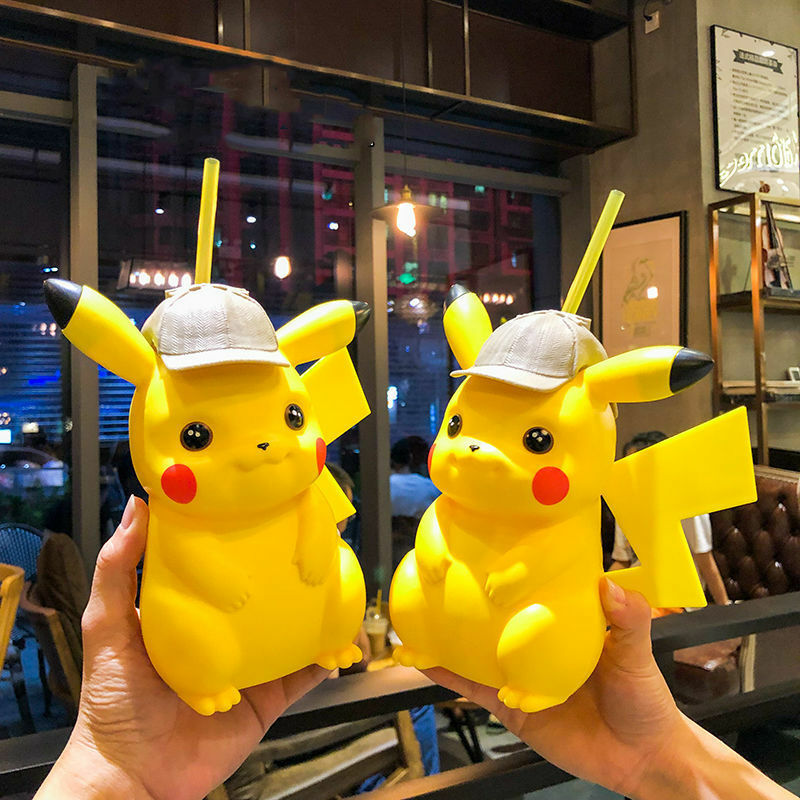 Pokemon Pikachu Cangkir Minum Sippy Kartun Kreatif Cangkir Makan Bayi dengan Sedotan Botol Air Tahan Bocor Luar Ruangan Portabel Anak-anak
