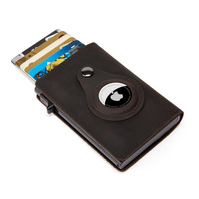 ZOVYVOL wąski portfel na AirTag oryginalne skórzane etui na karty kredytowe RFID blokowanie portfel z wbudowanym pojemnik do przechowywania Anti-loss