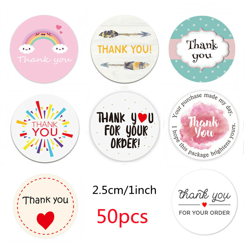 50pcs Thank You Stickers Seal Labels Handmade Custom Sticker Scrapbooking for Gift Decoration Stationery Sticker 2.5cm 1 pattern