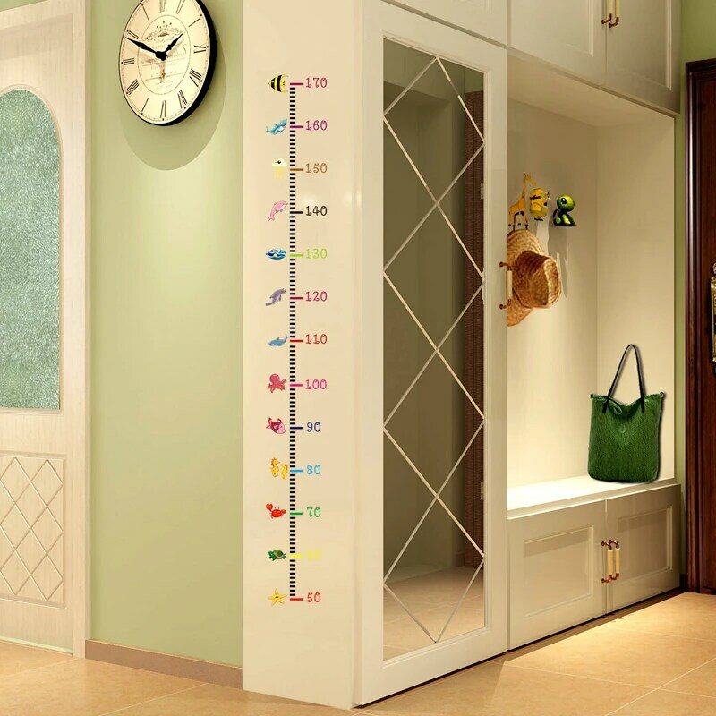 Cartoon Seabed Animals Height Measure Wall Stickers Home Decor DIY Simple Chart Ruler Decoration For Kids Rooms Decals Wall Art