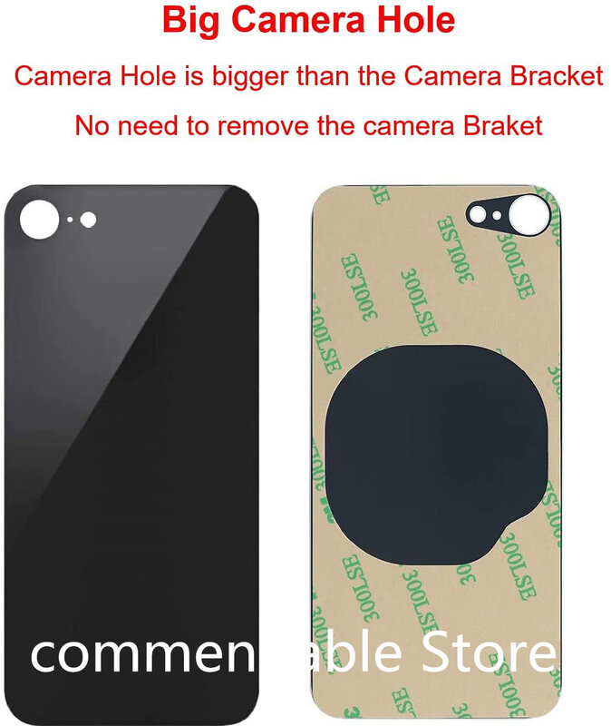 Painel de vidro para iphone 8, tampa traseira, peças de reposição, novo, alta qualidade, com logotipo, grande buraco, câmera
