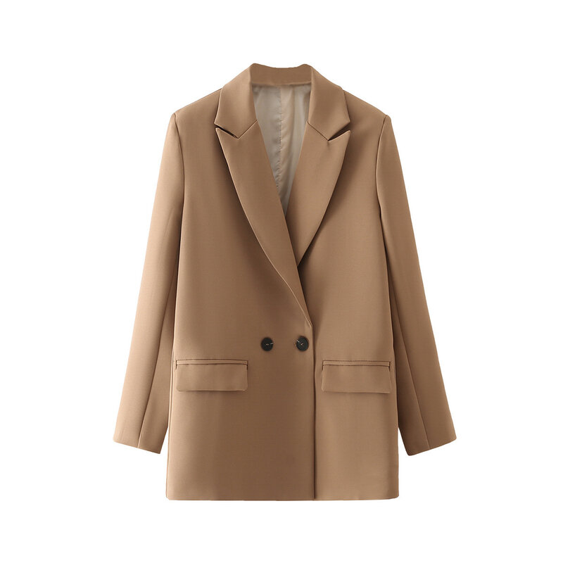 Giacca da ufficio cappotto donna per l'inverno moda tinta unita doppiopetto bavero vestito classico giacca tascabile a maniche lunghe