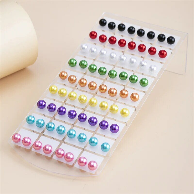 36 Pairs/Set Colorful Imitation Pearl Stud Earrings For Women Round Ball Earring Fashion Jewelry 6 8 10mm Bead