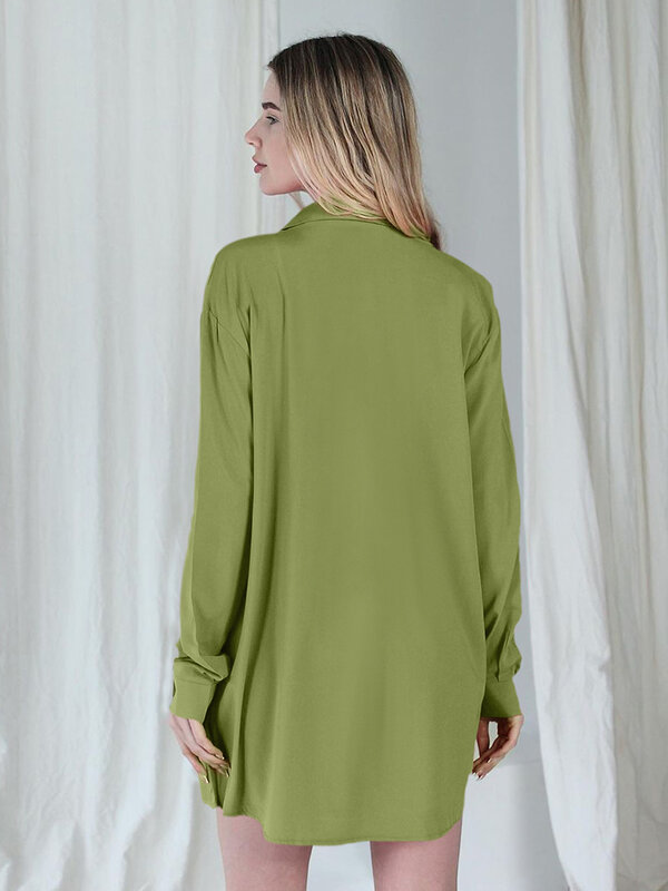 Hiloc Green Full Sleeves Sleepwear risvolto Loungewear donna Set vita alta monopetto abbigliamento per la casa delle donne 2023 nuovo