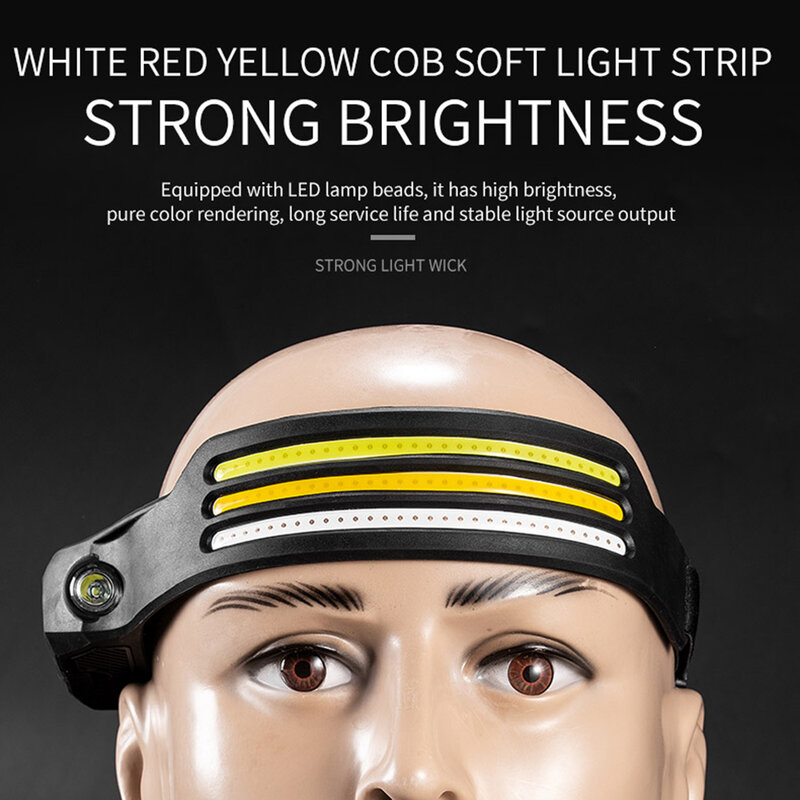 LED Headlamp COB Head Lamp with Built-in Battery Flashlight USB Rechargeable Head Torch Modes Weatherproof Head Light