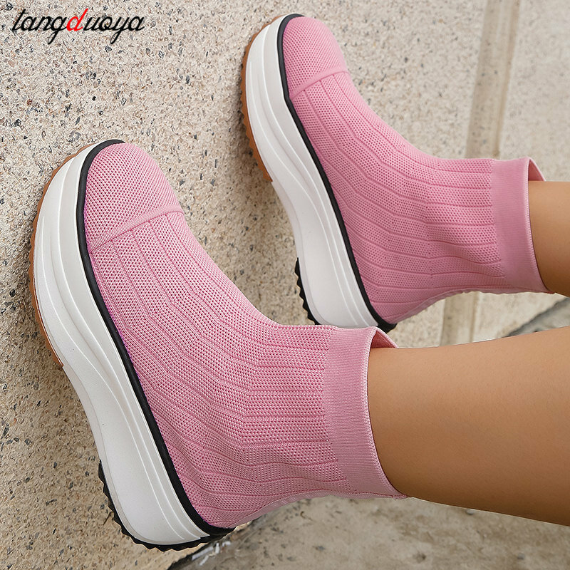 pink Women Sneakers Lightweight Sports Shoes For Women Platform Zapatillas Mujer Chunky Heels Sneakers Women Casual Shoes size42